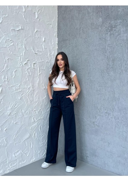 Siyah-Antrasit Kadın Mevsimlik Salaş Geniş Paça Yüksek Bel 2'li Eşofman Altı indirimleri