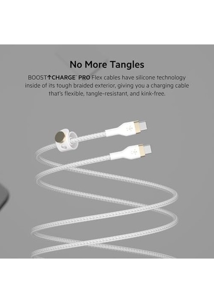 Boostcharge Pro Flex Örgülü USB C Tipi - C Kablosu (1m/6,6ft), Usb-If Sertifikalı Güç Dağıtımı Pd Hızlı Şarj Kablosu - Beyaz