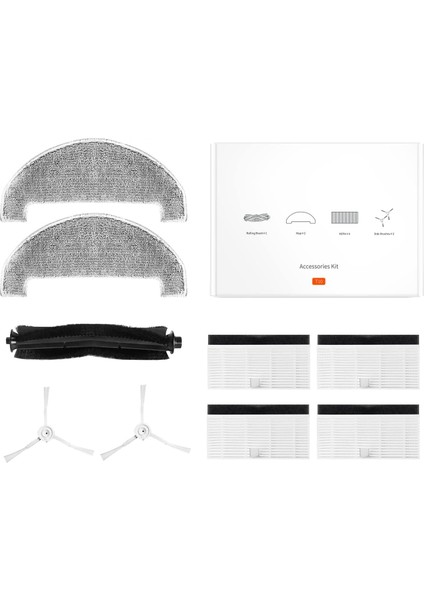 T10 Aksesuar Kiti, 9 Parça (4 Hepa Filtre + 2 Yan Fırça + 2 Mikrofiber Paspas Bezi + 1 Rulo Fırça)