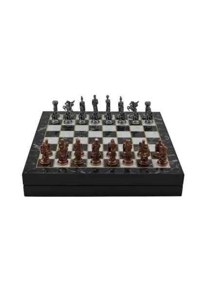 Orta Boy Metal Truva-Sparta Satranç Takımı Antik ve Mermer Desenli Sandıklı Mdf Tahtası (36X36X6 Cm.) fiyatları