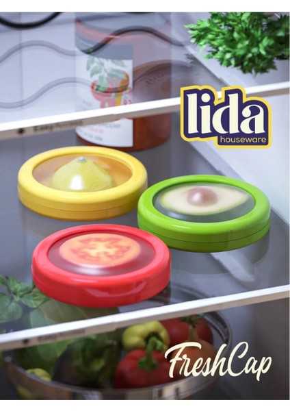 3'lü Freshcap -Meyve,sebze,soğan,limon ve Domates Saklama Kabı Esnek ve Yeniden Kullanılabilir