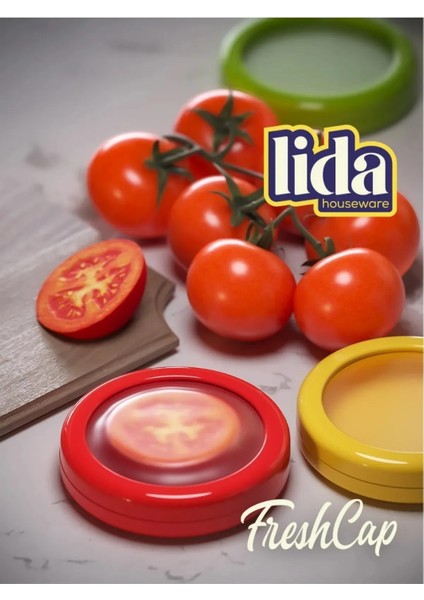 3'lü Freshcap -Meyve,sebze,soğan,limon ve Domates Saklama Kabı Esnek ve Yeniden Kullanılabilir