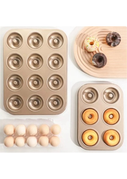 Delikli Donut Kek Kalıbı Dıy Çikolatalı Pasta Tatlı 12 Bardak Siyah (Yurt Dışından)