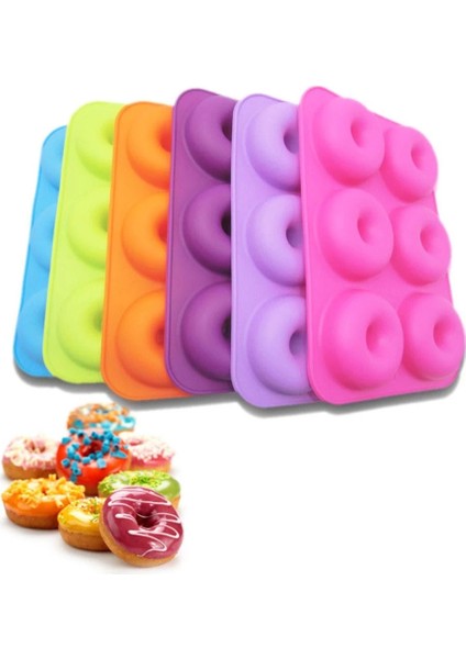 Altı Kafes Çok Renkli Donut Pişirme Aracı Mutfak Kek Kalıbı-Mor (Yurt Dışından)