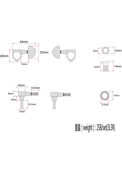 Için Set 3r 3l Krom Peg Dize Tuner (Yurt Dışından)