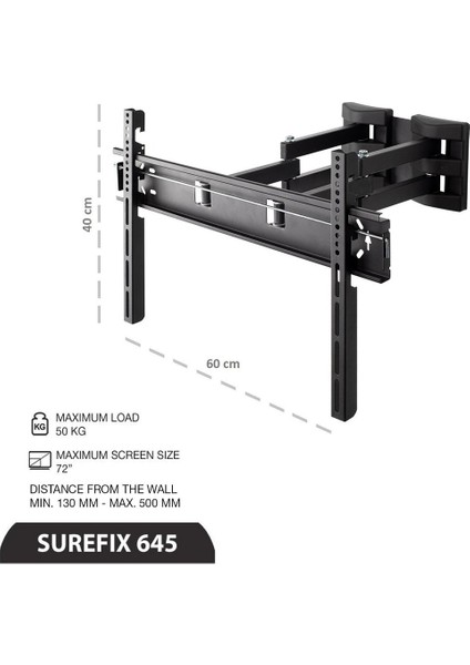 Surefix 645 Hareketli Askı Aparatı 75'' Televizyon Tv Monitör Askı Aparatı