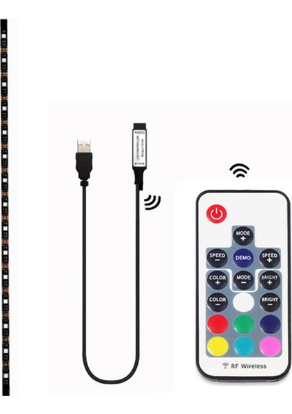 1 Set LED Şerit Işık Esnek 5050 Rgb USB Tv Arkaplanı 17 Tuşlu Rf Uzaktan Kumanda 2m Su Geçirmez (Yurt Dışından)