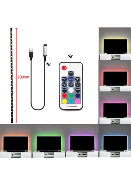 1 Set LED Şerit Işık Esnek 5050 Rgb USB Tv Arkaplanı 17 Tuşlu Rf Uzaktan Kumanda 2m Su Geçirmez (Yurt Dışından)