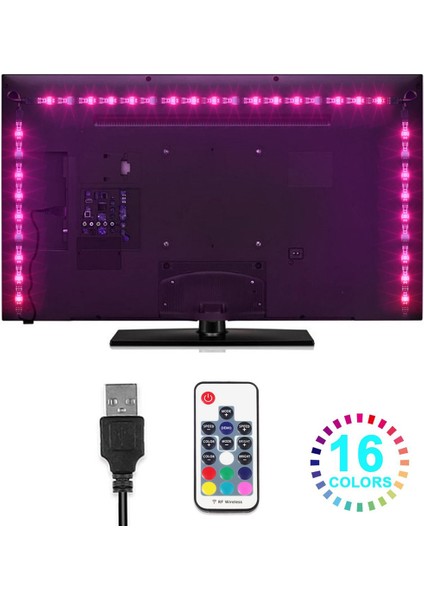 1 Set LED Şerit Işık Esnek 5050 Rgb USB Tv Arkaplanı 17 Tuşlu Rf Uzaktan Kumanda 2m Su Geçirmez (Yurt Dışından)