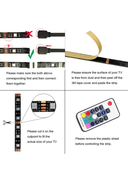 1 Set LED Şerit Işık Esnek 5050 Rgb USB Tv Arkaplanı 17 Tuşlu Rf Uzaktan Kumanda 2m Su Geçirmez (Yurt Dışından)