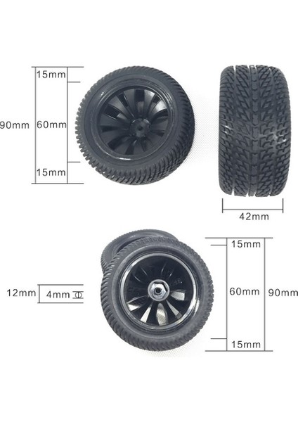 4 Adet 90MM Kauçuk Lastik Tekerlek 144001 124019 12428 104001 16889 SG1601 Rc Araba Yükseltme Parçaları (Yurt Dışından)