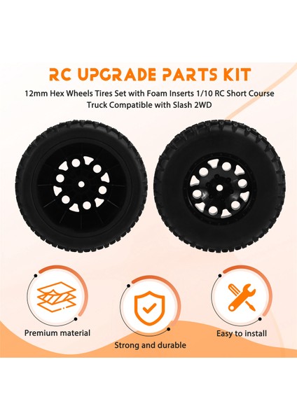 12MM Altıgen Tekerlekler Lastikler Köpük Eklentilerle Set 1/10 Rc Kısa Mesafe Kamyon Uyumlu Slash 2WD (Yurt Dışından)