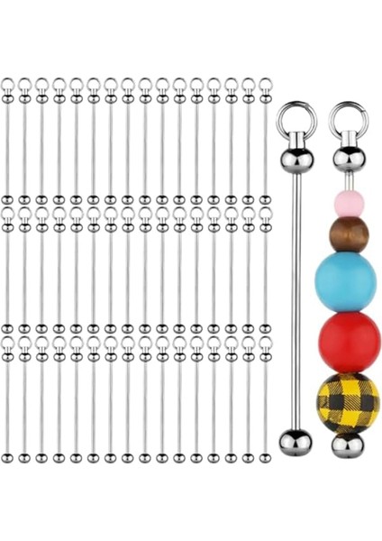 50 Adet Boş Boncuklu Anahtarlık Çubukları, Metal Kendin Yap Boncuk Anahtarlık Çubuğu (Yurt Dışından)
