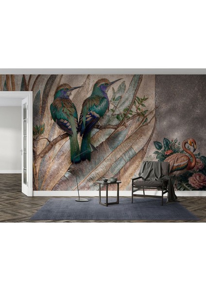 Kuşlar ve Flamingo Çiçekler Poster Duvar Kağıdı modelleri