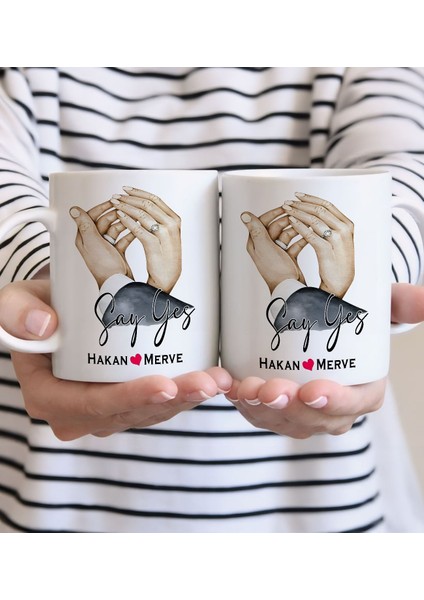 Kişiye Özel Sevgili El Ele Tasarımlı Ikili Beyaz Kupa Bardak-4, Sevgililer Günü, Sevgiliye Hediye