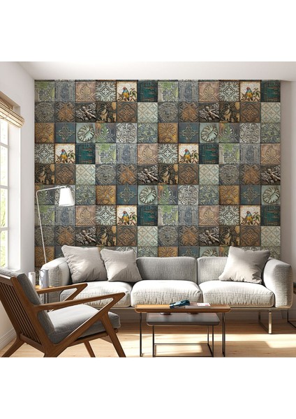 Kuşlu Yapraklı Seramik Desen Poster Duvar Kağıdı