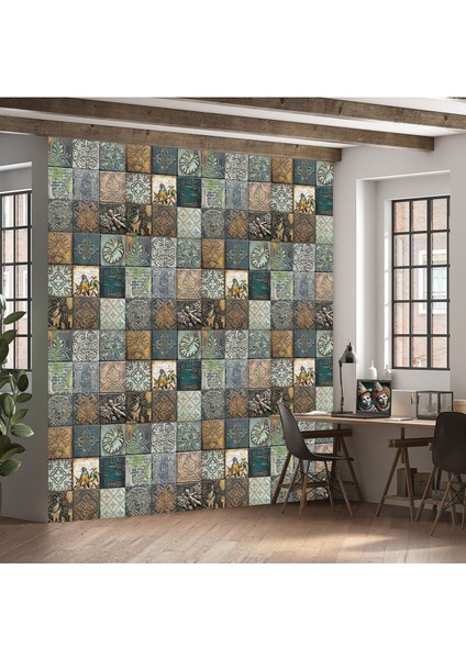 Kuşlu Yapraklı Seramik Desen Poster Duvar Kağıdı modelleri