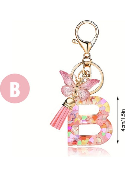 B Tipi Moda Pembe Harfli Anahtarlık Kelebek Anahtarlık (Yurt Dışından)
