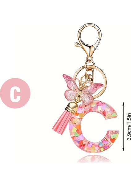B Tipi Moda Pembe Harfli Anahtarlık Kelebek Anahtarlık (Yurt Dışından)