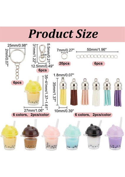 62 Parça Bardak Anahtarlık Yapım Seti, 3D Reçine Bubble Tea Kolye ve Püskül (Yurt Dışından)