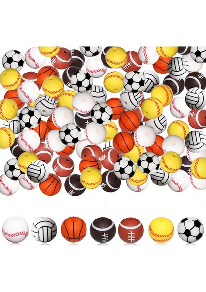 100 Adet Silikon Spor Boncuğu 15MM Dıy Anahtarlıklar Için (Yurt Dışından)