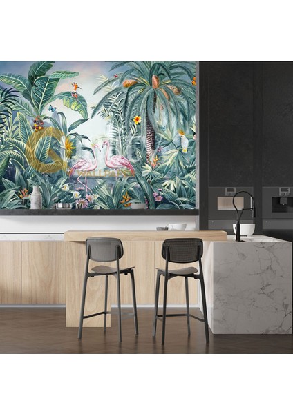 Ağaçkakan Flamingo Kelebekler Ormanda Poster Duvar Kağıdı