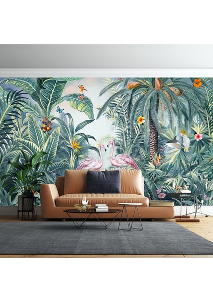 Ağaçkakan Flamingo Kelebekler Ormanda Poster Duvar Kağıdı modelleri