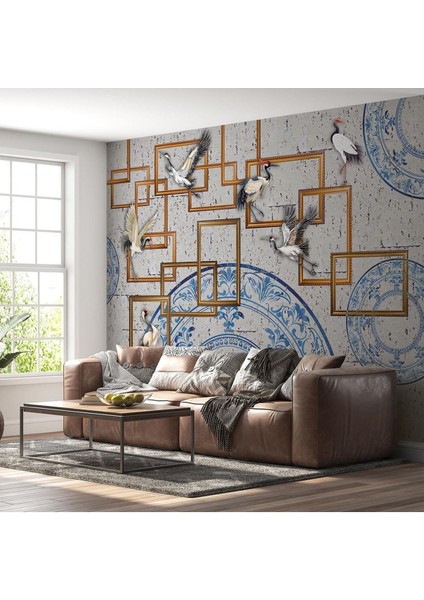 Çerçeveler Leylekler ve Çini Desen Poster Duvar Kağıdı modelleri
