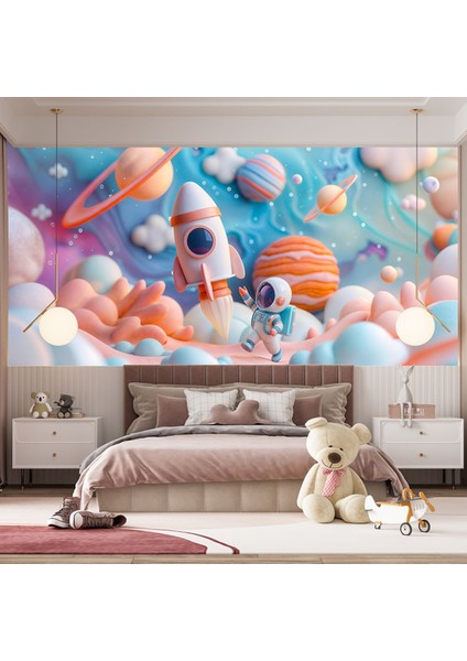 Renkli Uzayda Astronot Çocuk Odası Poster Duvar Kağıdı