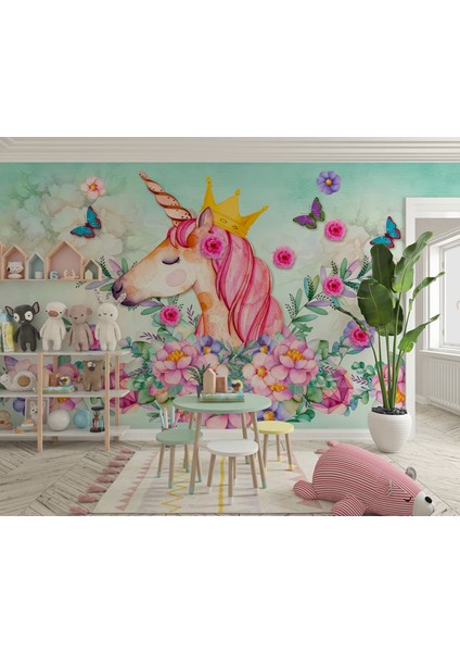 Unicorn ve Kelebekler Çocuk Odası Poster Duvar Kağıdı