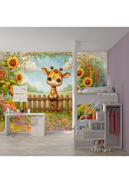Çitlerin Arkasında Sevimli Zürafa Poster Duvar Kağıdı