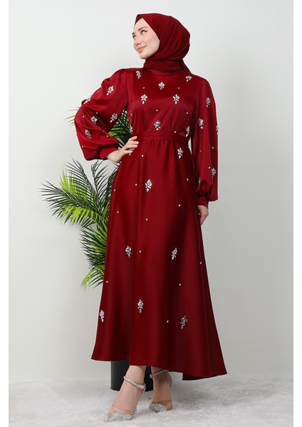 Ada Saten Abiye Bordo modelleri