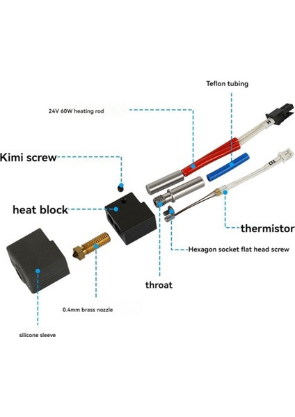 24V 60W Hotend Kiti Termistör Isıtıcı Boğazı KP3S V1 Ekstruder Sıcak Ucu 0.4mm Pirinç Nozul (Yurt Dışından)