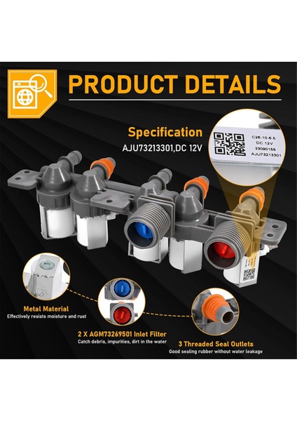 AJU73213301 WT1101CW Için Çamaşır Makinesi Su Giriş Vanası (Yurt Dışından) modelleri