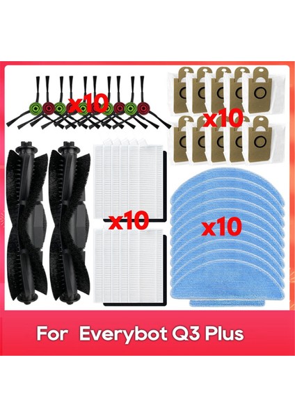 Everybot Q3 / Plus Yedek Parça Aksesuarları Ana Yan Fırça Hepa Filtreleri Paspas Bezi Toz Torbaları (Yurt Dışından)