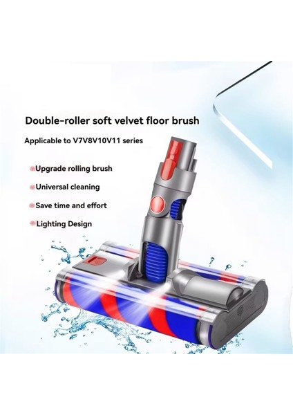 V7 V8 V10 V11 V15 Yumuşak Çift Silindirli LED Işıklı Vakum Motor Zemin Fırçası Yedeği (Yurt Dışından) modelleri