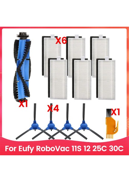 Robovac 11S 12 25C 30C Temizleyici Aksesuarları Için 12 Adet Vakum Fırçası ve Filtre Seti (Yurt Dışından)