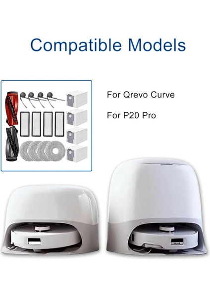 Qrevo CURVE/P20 Pro Elektrikli Süpürge Yedek Parçaları Ana Yan Fırçalar Hepa Filtreler Paspas Pedleri Toz Torbaları (Yurt Dışından)