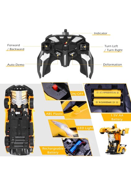 Uzaktan Kumandalı Araba - Robot Rc Arabaları Dönüştürün Tüm Leri Içerir: Tek Tuşla Deformasyon ve 360 Derece Dönen Sürüklenme, Erkekler/kızlar Için Mevcut Noel Doğum Günü Hediy (Yurt Dışından)