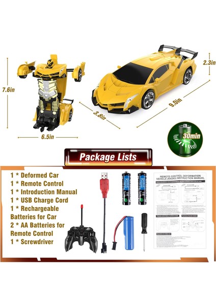 3-8 Yaş Arası Çocuklar Için Uzaktan Kumandalı Araba, 4 5 6 7-12 Erkek Kız Çocuklar Için Rc Araba Oyuncakları, 360° Döndürme Sürüklenmeli Tek Anahtar Dönüştürme Robotu, En Iyi Noel (Yurt Dışından)