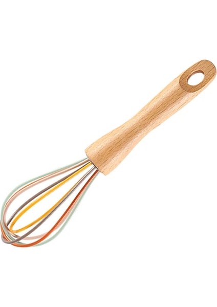 8 Inç Silikon Çırpma Manuel Ahşap Saplı Yumurta Çırpıcı Hamur Blender El Karıştırma Çubuğu Mutfak Pişirme Aracı, 10 Inç (Yurt Dışından)