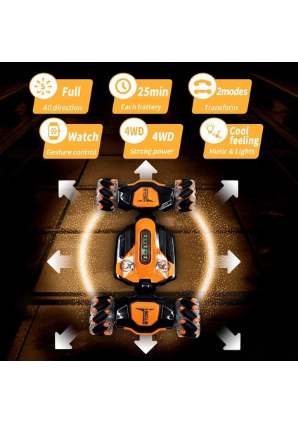 Rc Dublör Araba, 2.4 Ghz 4WD Hareket Algılama Rc Dublör Araba Oyuncaklar, 3-8 Yaşındaki Erkek Kız Oyuncakları Için Çift Taraflı 360 ° Dönen Dönen Rotasyon (Turuncu) (Yurt Dışından)