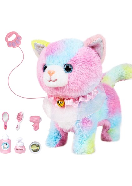 Interaktif Peluş Oyuncak Yürüyen ve Havlayan Robot Kedi Peluş Kedi Kızlar Için Uzaktan Kumanda Yavru Kedi (Renkli Kedi) (Yurt Dışından)