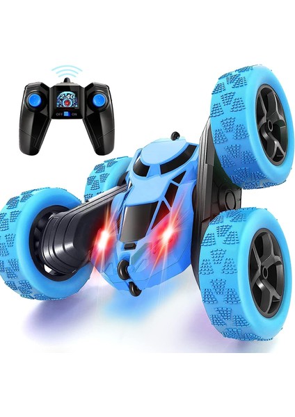 Uzaktan Kumandalı Araba, Rc Arabalar Dublör Araba Oyuncak, 4WD 2.4ghz Çift Taraflı 360° Dönen Farlı Rc Araba, Erkekler/kızlar Için Çocuk Noel Oyuncak Arabaları (Yeşil) (Mavi) (Yurt Dışından)