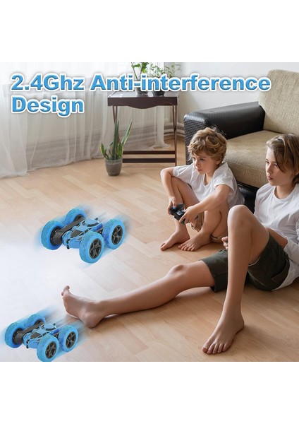 Uzaktan Kumandalı Araba, Rc Arabalar Dublör Araba Oyuncak, 4WD 2.4ghz Çift Taraflı 360° Dönen Farlı Rc Araba, Erkekler/kızlar Için Çocuk Noel Oyuncak Arabaları (Yeşil) (Mavi) (Yurt Dışından)