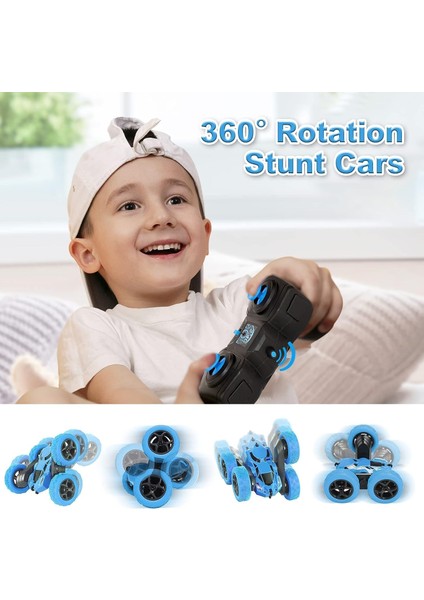 Uzaktan Kumandalı Araba, Rc Arabalar Dublör Araba Oyuncak, 4WD 2.4ghz Çift Taraflı 360° Dönen Farlı Rc Araba, Erkekler/kızlar Için Çocuk Noel Oyuncak Arabaları (Yeşil) (Mavi) (Yurt Dışından)