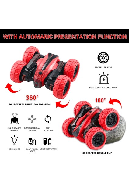 LED Uzaktan Kumandalı Araba Dublör Çiçekli Rc Arabalar Çift Taraflı Damperli 4WD Off-Road Dublör Araba 360° Döndürülür 2.4ghz Şarj Edilebilir Oyuncak Arabalar Erkekler Için 8-12 (Yurt Dışından)