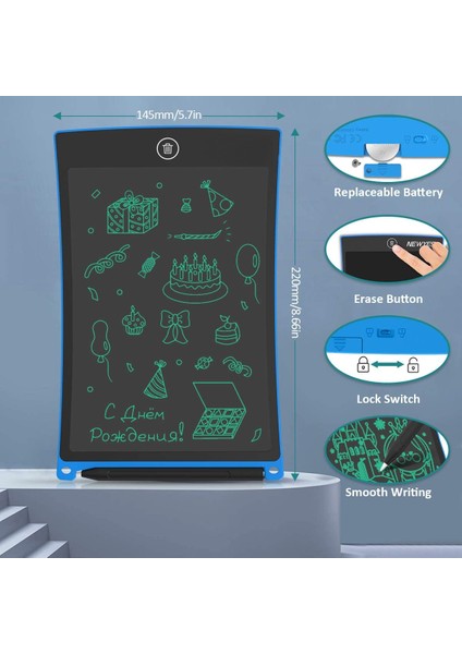 Kilit Fonksiyonlu 8,5 Inç LCD Yazma Tableti Ofis Beyaz Tahta Bülten Tahtası Mutfak Notu Uyarı Buzdolabı Panosu Manyetik Günlük Planlayıcı Hediyeler, Mavi (Yurt Dışından) fiyatları