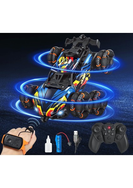 Işık ve Müzikli Hareket Algılamalı Rc Dublör Araba, 2.4ghz Drift Dublör Uzaktan Kumandalı Arabalar, 6WD Çift Taraflı 360° Dönen Dönüşüm Off Road Rc Dublör Araba, 6-12 Yaşındaki Erk (Yurt Dışından)