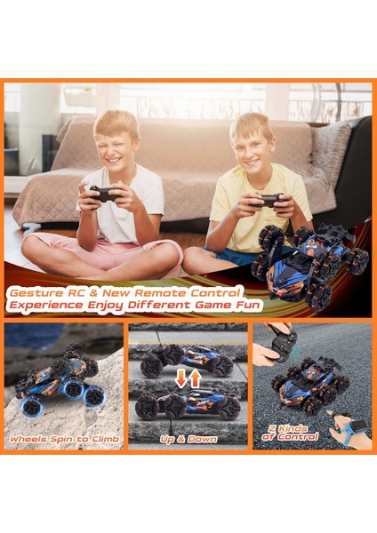 Işık ve Müzikli Hareket Algılamalı Rc Dublör Araba, 2.4ghz Drift Dublör Uzaktan Kumandalı Arabalar, 6WD Çift Taraflı 360° Dönen Dönüşüm Off Road Rc Dublör Araba, 6-12 Yaşındaki Erk (Yurt Dışından) modelleri